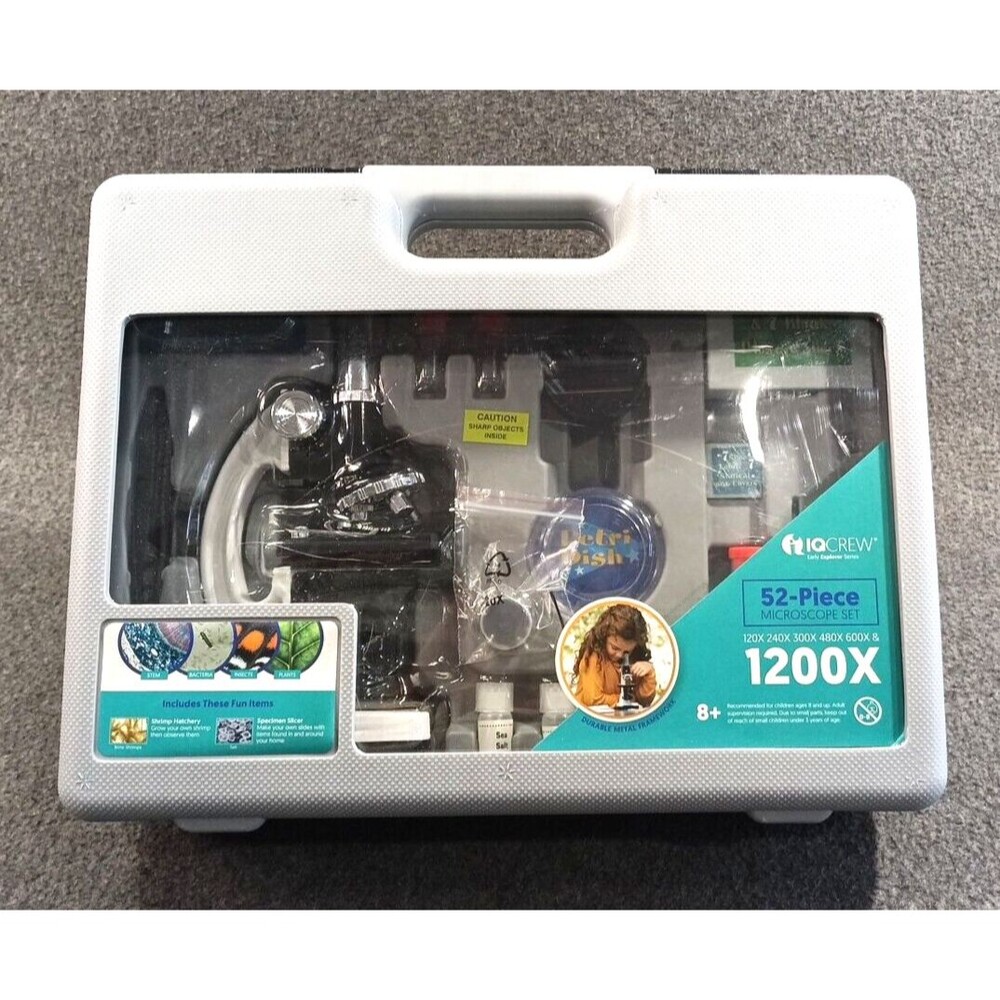 IQ CREW 52 Piece Microscope Set 8+ Includes Shrimp Hatchery & Specimen Slicer